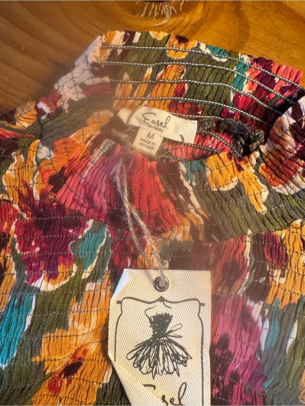 easel NWT Floral Tiered Long Sleeve Mock Neck Dress - Olive, Pink, Mustard - Picture 6 of 6
